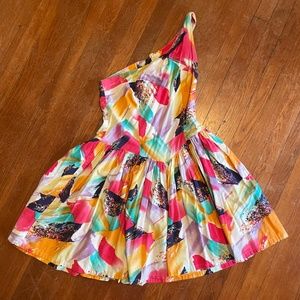 Unlabeled Vintage Retro Graphic Asymmetrical Party Dress - S/M